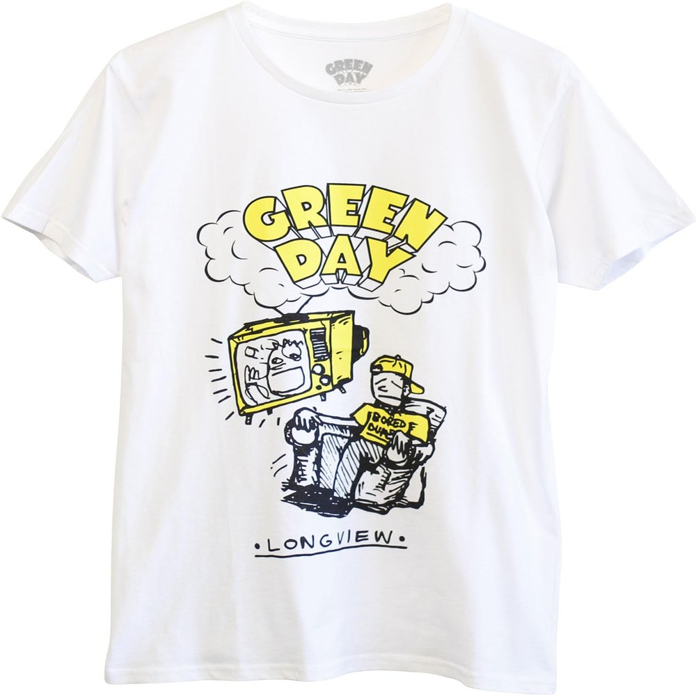 Dress Code Authentic Green Day T-Shirts - Unisex Longview Doodle White Color T-Shirt by Rock Off - Featuring Iconic Designs for True Fans (XX-Large)