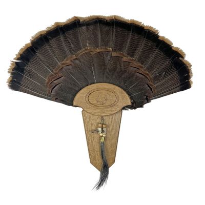 Carved Turkey Tail Mounting Kit w/ Beard and Spur Display Options - Customizeable for All Species! (Quarter-Sawn Oak)