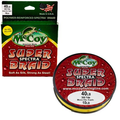 McCoy Super Spectra Braid Hi-Viz Yellow Premium Tight Weave Braided Fishing Line (40lb Test (.012" Dia) - 300 Yards)