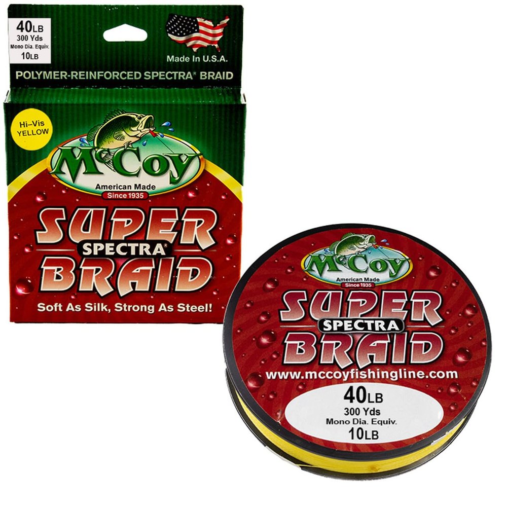 McCoy Super Spectra Braid Hi-Viz Yellow Premium Tight Weave Braided Fishing Line (40lb Test (.012" Dia) - 300 Yards)