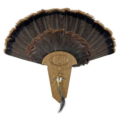 Carved Turkey Tail Mounting Kit w/ Beard and Spur Display Options - Customizeable for All Species! (Figured Oak)