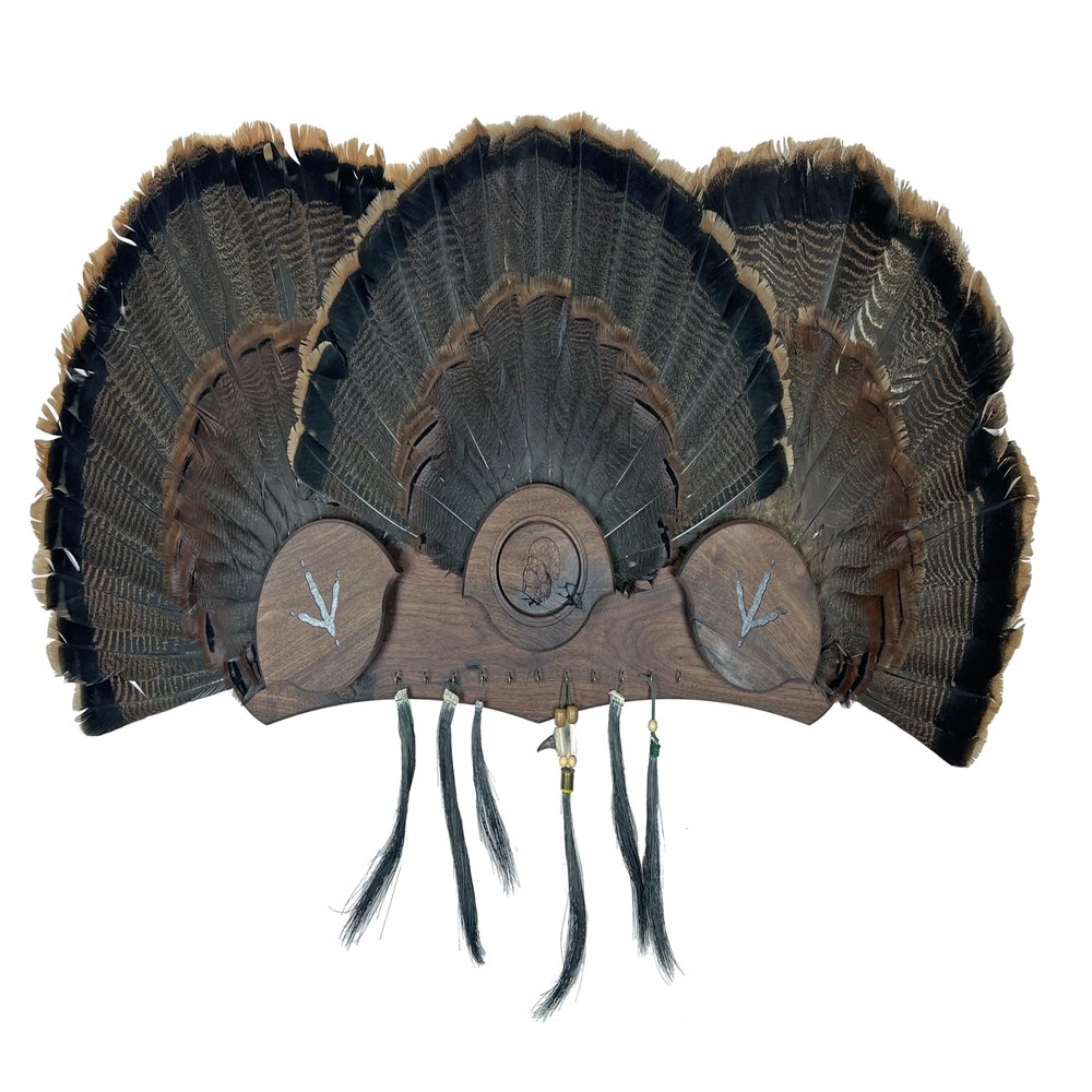 Multi-Fan Walnut or Cherry Turkey Tail Fan Display Kit for Spurs, Beards, Standard and Live Edge Options (Standard Walnut)