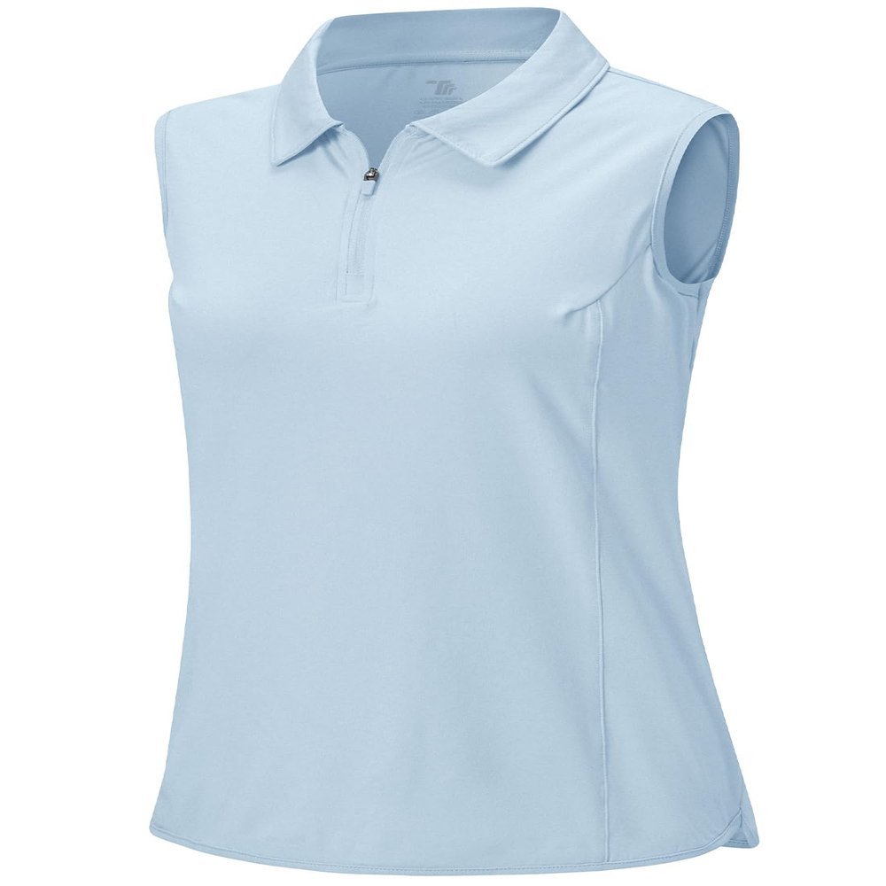 BGOWATU Women's Sleeveless Golf Polo Shirts 1/4 Zip Tennis Tank Tops with Collar UV Protection Dry Fit Gray Blue S