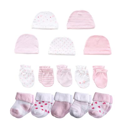 Surakey 15 Pieces Newborn Cap Mitten Sock, Newborn Hats, Baby Mittens Gloves Infant Socks for 0-6 Months Unisex Baby Boys Girls, Type 2
