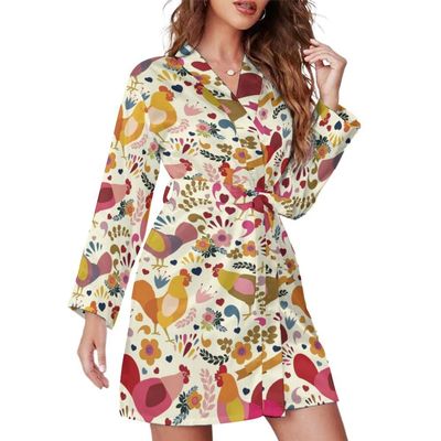 Juiimr Cute Rooster Chickens Print Women Pajama Bathrobe SleepwearKnee Funny Shawl Gift, Medium