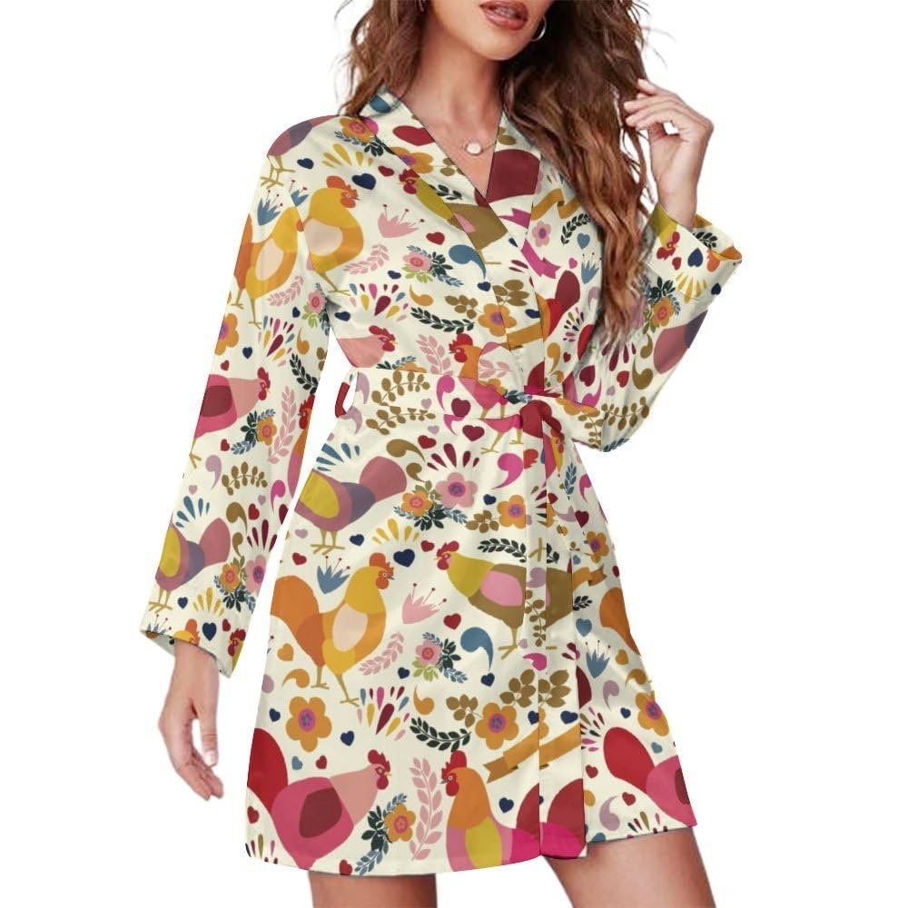 Juiimr Cute Rooster Chickens Print Women Pajama Bathrobe SleepwearKnee Funny Shawl Gift, Medium