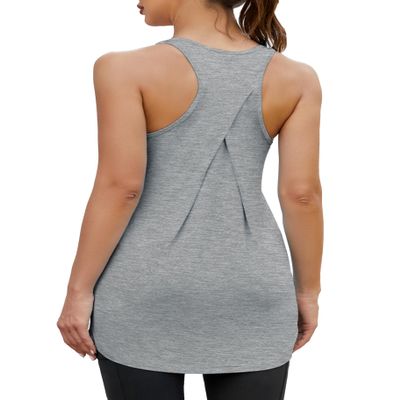 Bestisun Racerback Workout Tops for Women Long Sports Gym Tanks Running Exercise Shirts Light Heather Gray S