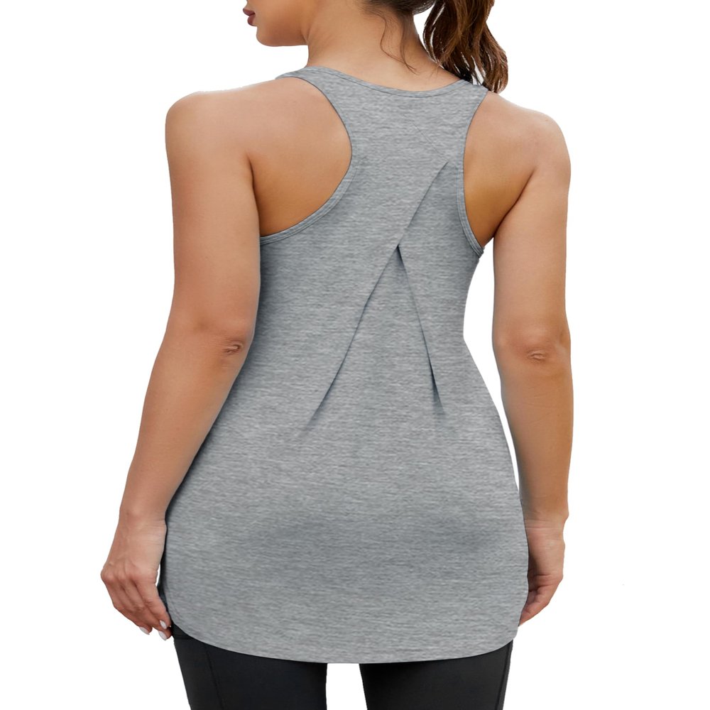 Bestisun Racerback Workout Tops for Women Long Sports Gym Tanks Running Exercise Shirts Light Heather Gray S
