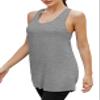 Bestisun Racerback Workout Tops for Women Long Sports Gym Tanks Running Exercise Shirts Light Heather Gray S view 2