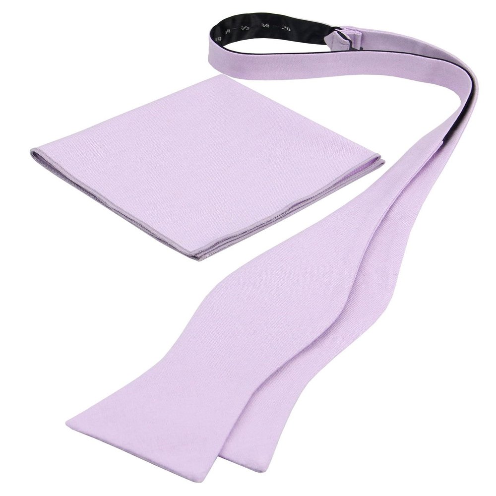 Entwineno Mens Solid Linen Self Tie Bow Ties and Pocket Square Set - Butterfly Bowtie for Men Wedding (Iris Lavender)