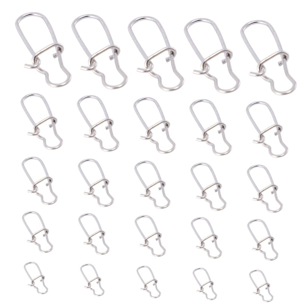 SUPVOX Fishing Lure Pins Connector 50pcs Stainless Steel Safety Pin for Fishing Sturdy and Easy to Operate Quick Lock Design Silver Finish Multi-Size Set