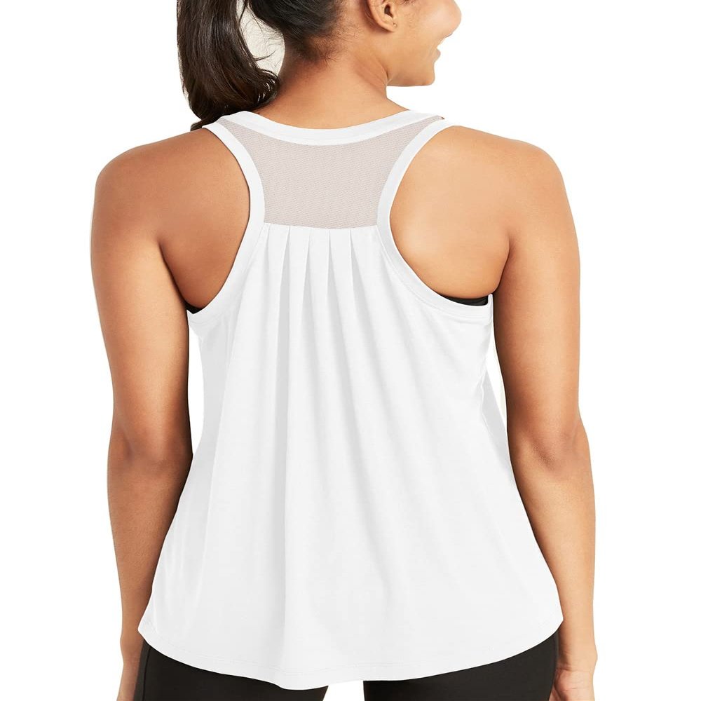 Bestisun Workout Tops Loose fit Running Sports Tank Mesh Backless Yoga Exercise Gym Clothes White S