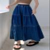 chouyatou Women's Spring High Elastic Waist Tiered Denim Skirt Summer A-Line Maxi Long Jean Skirt (Small, Blue) view 4
