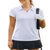 PINSPARK Polo Shirts for Women Short Sleeve Quick Dry Golf Polo Lightweight Tennis Workout Top V Neck Summer T Shirts Golf Attire,White Small view 1