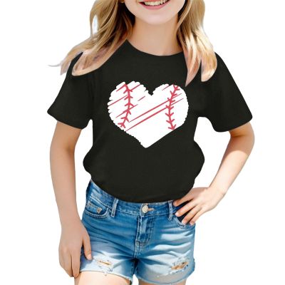 AIMAOMI Toddler Baby Girl Outfits Clothes Baseball Sister Print Short Sleeve T-Shirt Tops Baseball (Black, 6-8 Years)