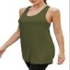 Bestisun Racerback Workout Tops for Women Long Sports Gym Tanks Running Exercise Shirts Army Green S view 2