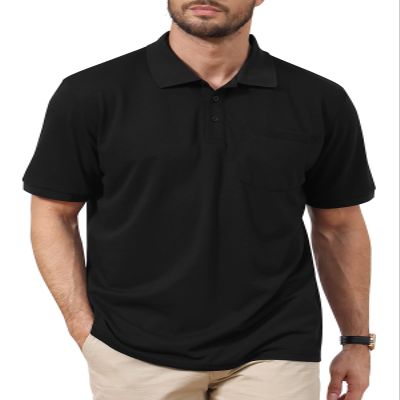Corna Black Polo Shirts for Men, Cotton Blend Men's Polo Shirts Short Sleeve, Casual Stylish Solid Mens Polo Shirts with Pocket, Lightweight Performance Mens Golf Polo Shirts Dry Fit (Black, 6XL)