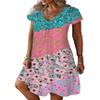 Akivide Women's Casual Boho Colorful Short Sleeve Midi Dress Summer V Neck Floral Print Flowy Tunic Tshirt Dress view 1