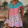 Akivide Women's Casual Boho Colorful Short Sleeve Midi Dress Summer V Neck Floral Print Flowy Tunic Tshirt Dress view 2