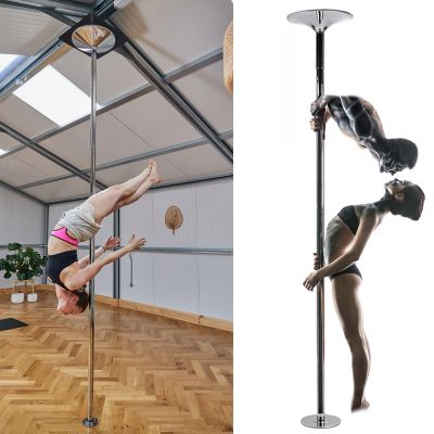 Pole Dance Portable Dancing Pole with Extension, Professional Safety Stripping Pole for High Ceiling, Spinning Static Competition Dancer Poles for Apartment ( Color : Silver , Size : 9.8ft-10.2ft )