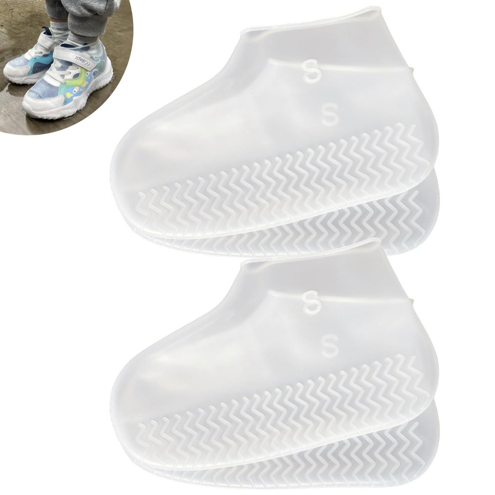 LSDWL Waterproof Shoe Covers 2 Pairs, Non-Slip Reusable for Rain - Clear, S