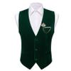 Barry.Wang Men's Dark Green Velvet Suit Vest V-neck 2 Pockets Gold Brooch Waistcoat Set for Prom Wedding Party Dinner view 2
