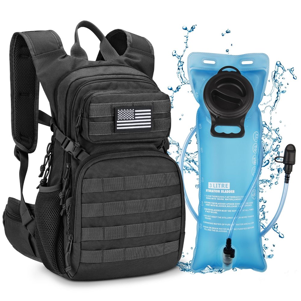 CVLIFE Tactical Hydration Backpack 3L, Lightweight Water Bag Hydration Pack, Hiking Backpack with Water Bladder for Men Women, Heavy Duty Molle Water Backpack for Cycling, Running, Hunting Black