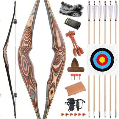 58" Traditional Bow Wood Long Bow One Piece Wood Long Bow Hunting Recurve Bow 20-50Lbs for Adult or Youth Hunting Shooting Practice (Right Hand-Kit 1, 45 Lbs)