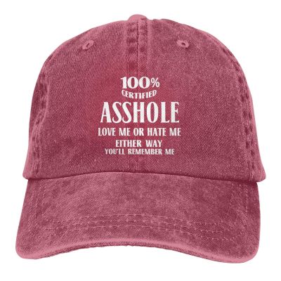 100% Certified Assholes Loves Me Or Hate Me Funny Baseball Cap Adjustable Vintage Washed Hat for Women and Men Red
