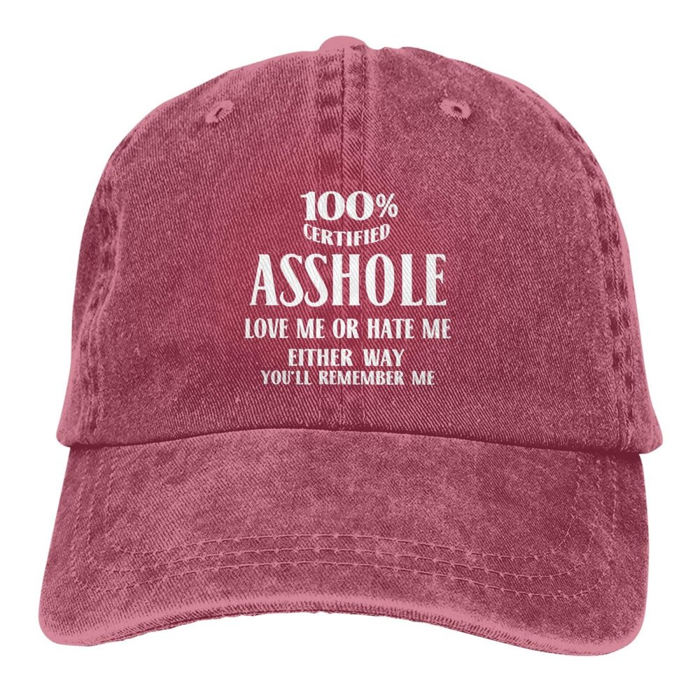 100% Certified Assholes Loves Me Or Hate Me Funny Baseball Cap Adjustable Vintage Washed Hat for Women and Men Red