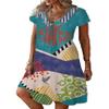 Akivide Women's Casual Boho Colorful Short Sleeve Midi Dress Summer V Neck Floral Print Flowy Tunic Tshirt Dress view 1