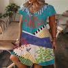 Akivide Women's Casual Boho Colorful Short Sleeve Midi Dress Summer V Neck Floral Print Flowy Tunic Tshirt Dress view 2