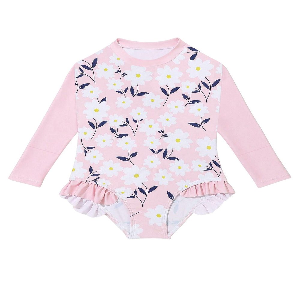 Batermoon Girls Long Sleeve One Piece Swimsuit Kids Multicolor Rash Guard Zipper Bathing Suits 5-14 Years