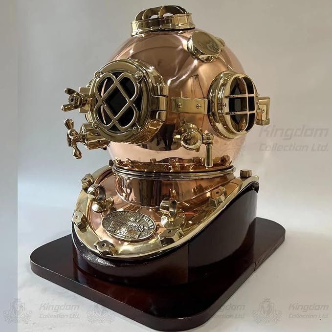 NineFit Basics SS-Nautical Mart Mark V US Navy Full Size Copper and Brass Diving Helmet Exclusive Collection with Stand Divers Helmet, Same As PIcture