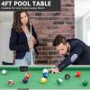48" Pool Table, Mini Billiard Game Table w/Balls, Cues, Chalk, Brush and Triangle, Indoor Compact Arcade Game Table for Living Room, Game Room view 3