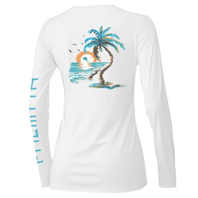 Palmyth Fishing Shirts for Women UPF 50+ Sun Protection Long Sleeve T-Shirt (White/Palm Eden, XL)