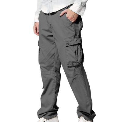 JEsilunmaMY Men's Outdoor Straight Cargo Pants Casual Jogger Sweatpants with Multi Pockets Loose Fit Workout Gym Trousers (Dark Grey,Large)