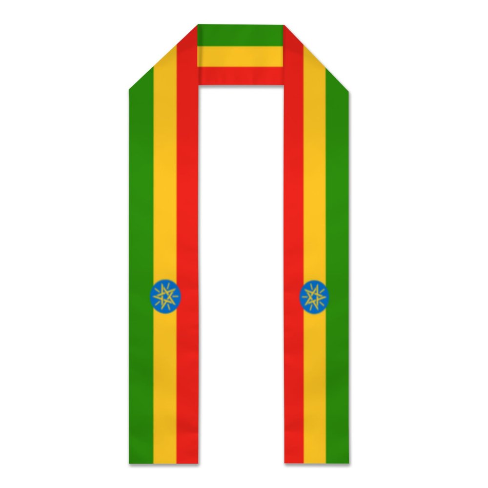 NineFit Basics Vintage Ethiopia Ethiopian Flag Graduation Stole Scarf Shawl Sash for Men Women Abroad Student International Study Class of 2024 Graduate Gift Unisex 72 inches Length