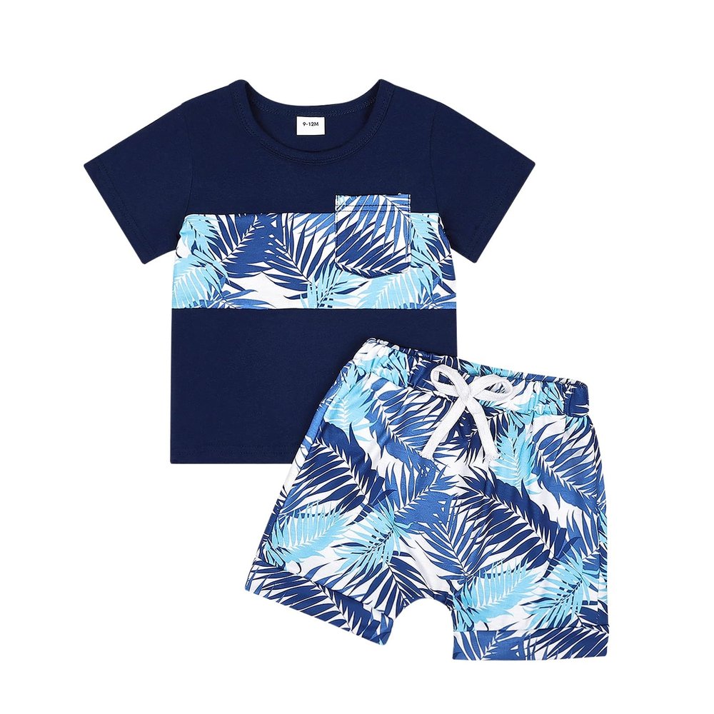 Boys Clothes 3t Baby Boy Toddler Summer Holiday Style Outfits Short Sleeve Top T-Shirt & Pocket Pant Light Blue Set 3-4Y