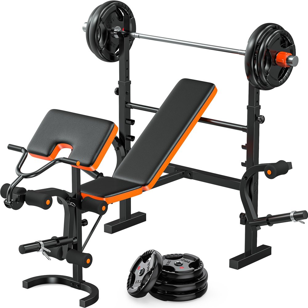 XDDIAS Weight Bench, 770LBS Bench Press Set with Leg Extension, 6 in 1 Olympic Weight Bench for Home Gym, Adjustable Workout Bench with Rack & Preacher Pad, Flat Incline Bench for Weight Lifting