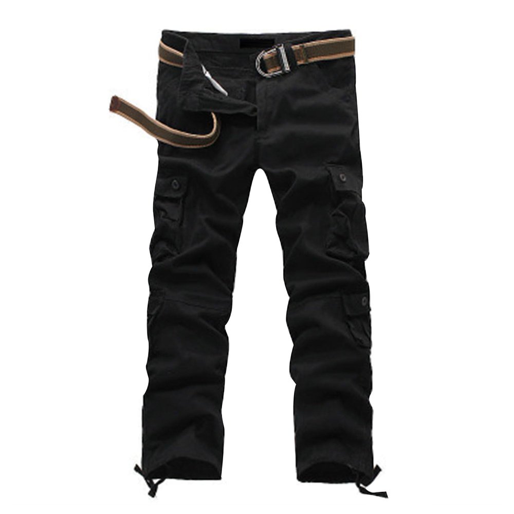Men's Multi-Pocket Ripstop Tactical Pants Lightweight Outdoor Hiking Work Pants Loose Straight Cargo Trousers (Black2,28)