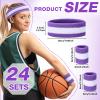 Eurzom 72 Pcs Bulk Striped Sweatband Set Include 24 Sweat Absorbing Striped Headbands and 48 Sweatbands Wristbands Cotton Athletic Sweat Bands for Men Women Gym Sports Workout (Purple, White) view 2