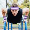 Eurzom 72 Pcs Bulk Striped Sweatband Set Include 24 Sweat Absorbing Striped Headbands and 48 Sweatbands Wristbands Cotton Athletic Sweat Bands for Men Women Gym Sports Workout (Purple, White) view 3