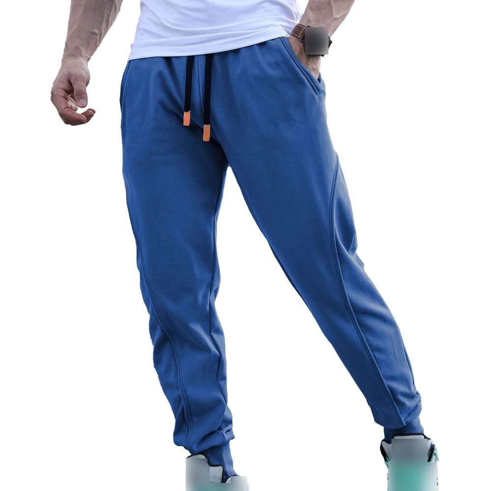 JEsilunmaMY Casual Joggers Pants for Men Lightweight Cotton Drawstring Cargo Pants Outdoor Hiking Workout Training Sweatpants (Blue,Large)