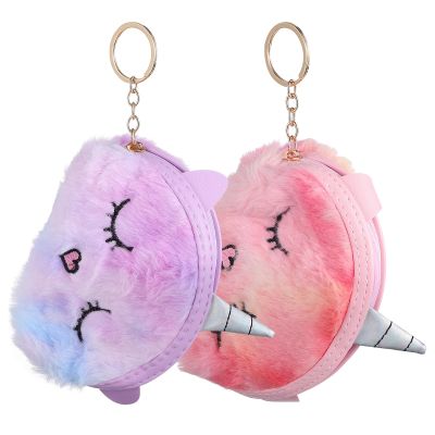 AOKWAWALIY Unicorn Plush Coin Purses 2 Pcs Cute Unicorn Coin Pouch Girl Birthday Ideas Small Kawaii Animal Plush Wallet with Keychain Zipper