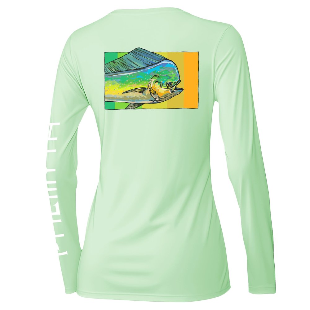 Palmyth Fishing Shirts for Women UPF 50+ Sun Protection Long Sleeve T-Shirt (Light Green/MahiMahi, L)