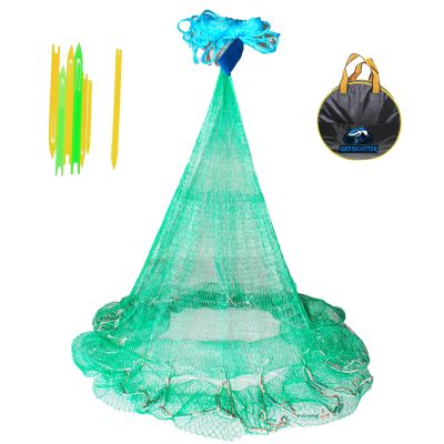 Gefischtter Saltwater Fishing Cast Net, Hand Throw Fishing Cast Net with Eco-Friendly Rubber Sinker 1/2 Inches Mesh for Saltwater Freshwater Size 4ft-12ft