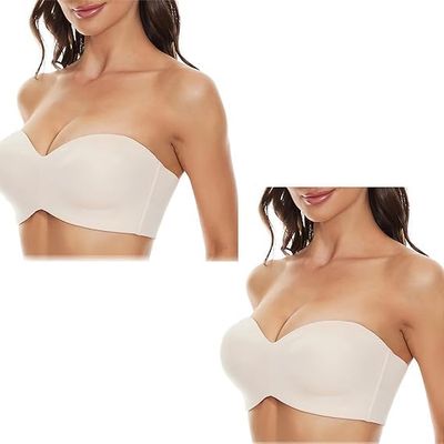 2PCS Shecurve Bra, Shecurve Full Support Non-Slip Convertible Bandeau Bra, She Curve Strapless Push up Bra (02,36C)