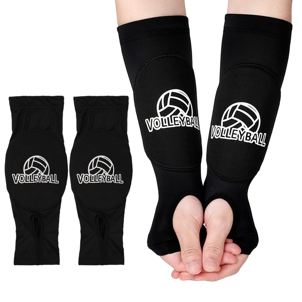 NQEUEPN Volleyball Arm Sleeves, Passing Hitting Volleyball Passing Forearm Sleeves Protective Wrist Pads & Thumb Holes Volleyball Arm Guards Protection Gloves for Women Men Teen Youth(Black)
