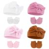 ZURLEFY Baby Girl Hats and Mittens Set for 0-6 Months, Newborn Hospital Hats with Bow for Infant Baby No Scratch Cotton Mittens Set(31G-13) view 1
